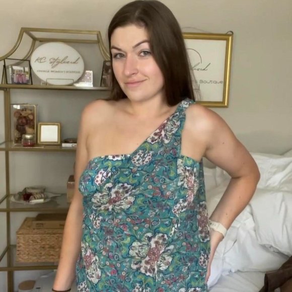 Y2K Blue/Green Floral Convertible Halter Top, by Bisou Bisou, Size M/L - Picture 2 of 2